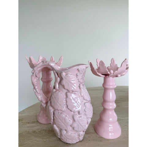 Kit Porta Velas Rosa + Jarra